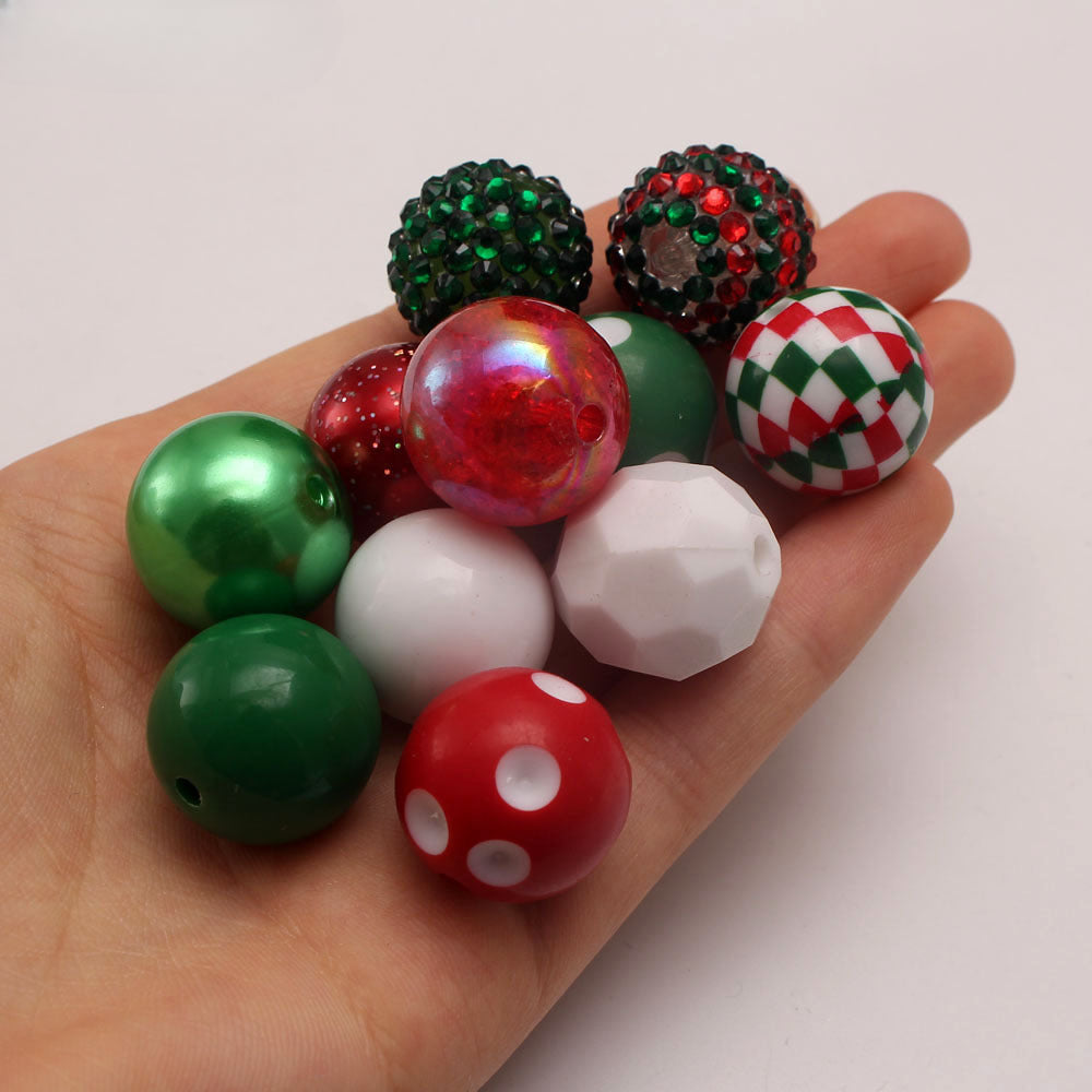 Wholesale 50pcs Red and Green Diamond Print Christmas 20MM Acrylic Beads DIY Mixed Color Mixed Style Beaded Loose Beads Combination